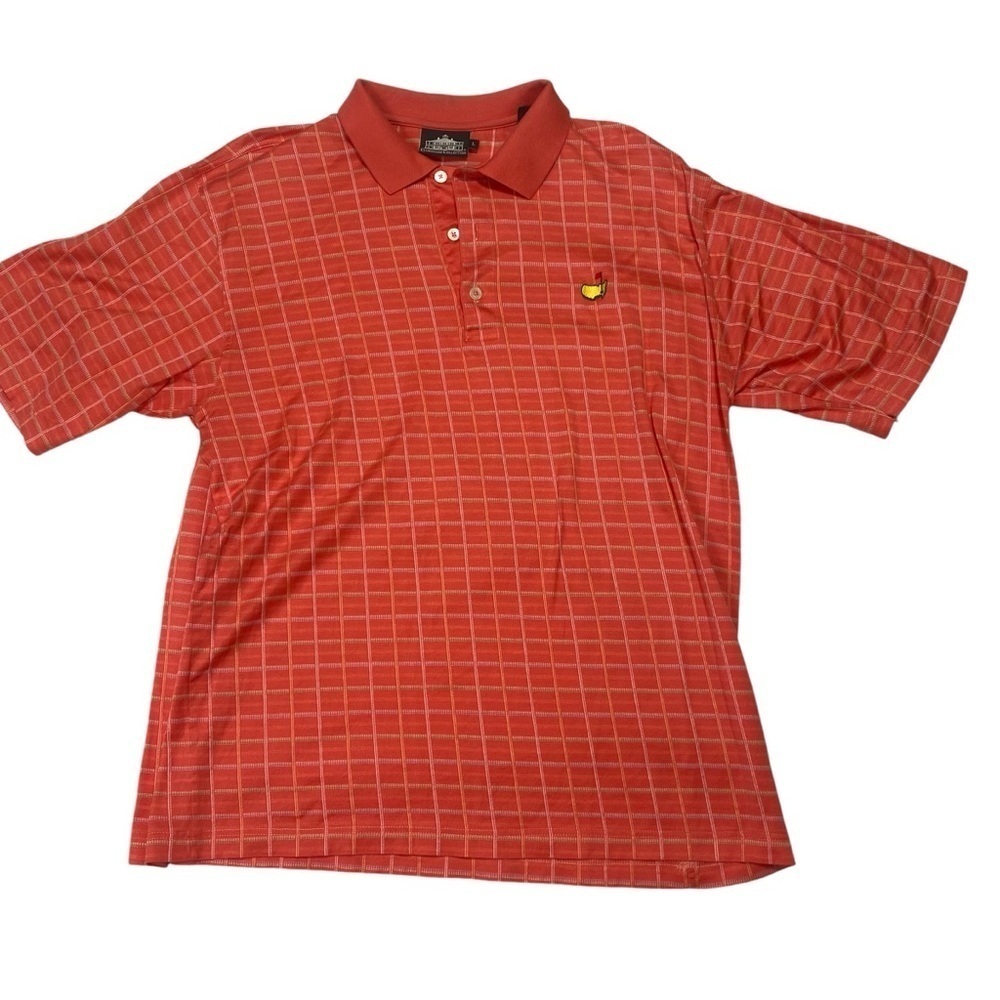 Masters Men’s Polo Size Large Orange Plaid Golf Clubhouse Collection Italy Made